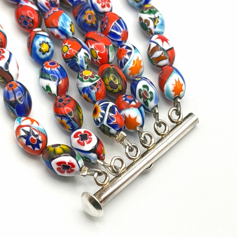 Vintage Murano Millefiori Glass Multi-Strand Bracelet 925 Sterling Silver Clasp - Picture 10 of 16